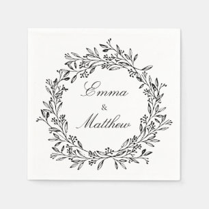 Black & White Vintage Botanical Elegant Foliage  Napkin