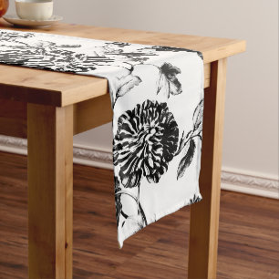 Black & White Vintage Botanical Floral Toile No.2 Medium Table Runner