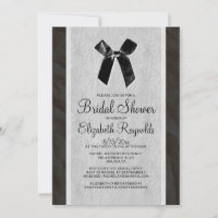 Black White Vintage Bow Linen Bridal Shower Invite