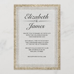 Black & White Vintage Burlap Wedding Invitations