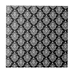 Black White Vintage Damask Pattern 1 Tile