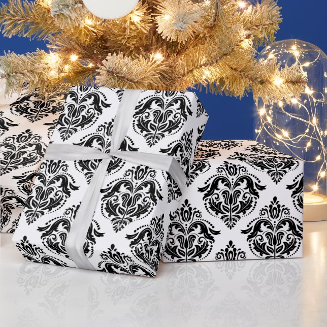 Black & White Vintage Damasks Pattern Wrapping Paper (Holidays)
