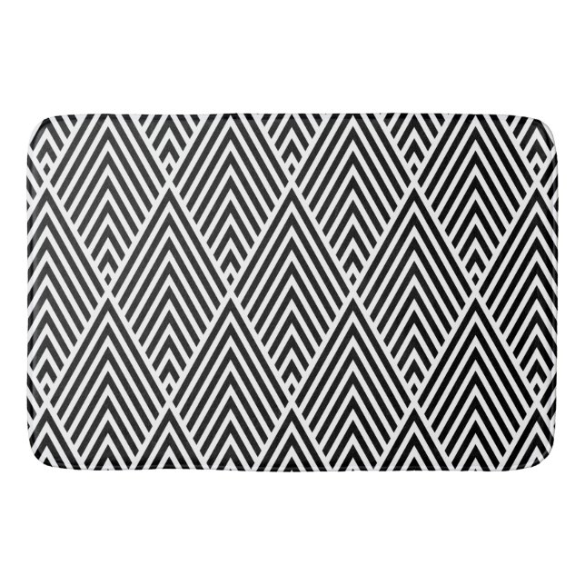 Black & White Vintage Diamond Pattern Bath Mat (Front)
