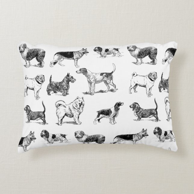 Black & White Vintage Dogs Pattern  Accent Pillow (Front)