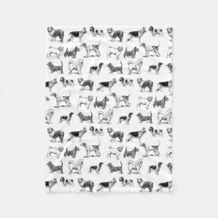 Black & White Vintage Dogs Pattern  Fleece Blanket
