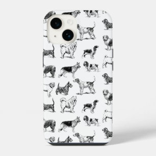 Black & White Vintage Dogs Pattern iPhone 14 Case