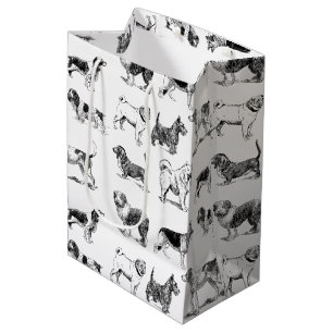 Black & White Vintage Dogs Pattern Medium Gift Bag