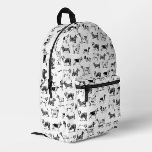 Black & White Vintage Dogs Pattern School Printed Backpack