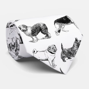 Black & White Vintage Dogs Pattern Tie