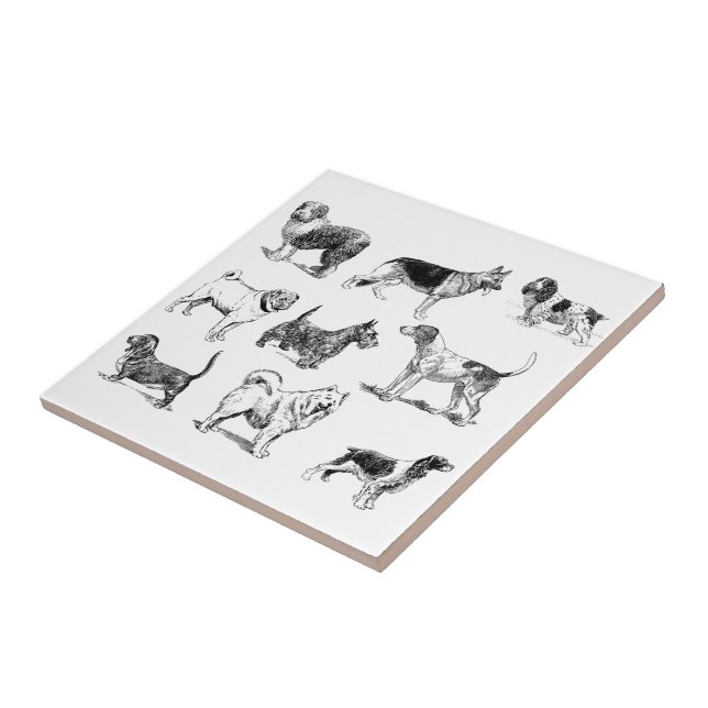 Black & White Vintage Dogs Pattern Tile (Side)