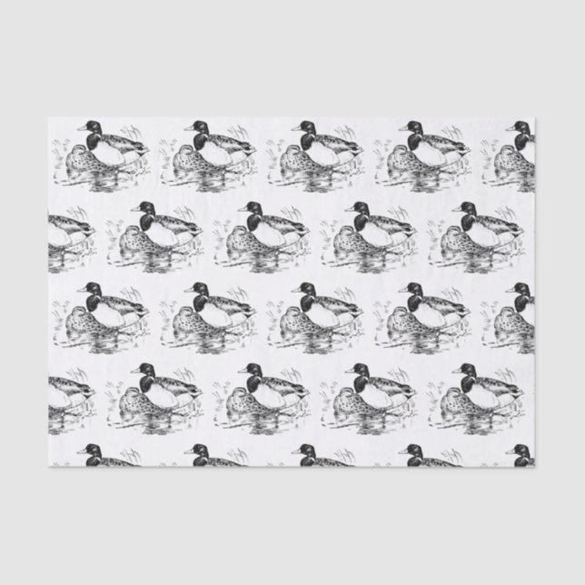 Black white vintage ducks party tissue paper (Front)