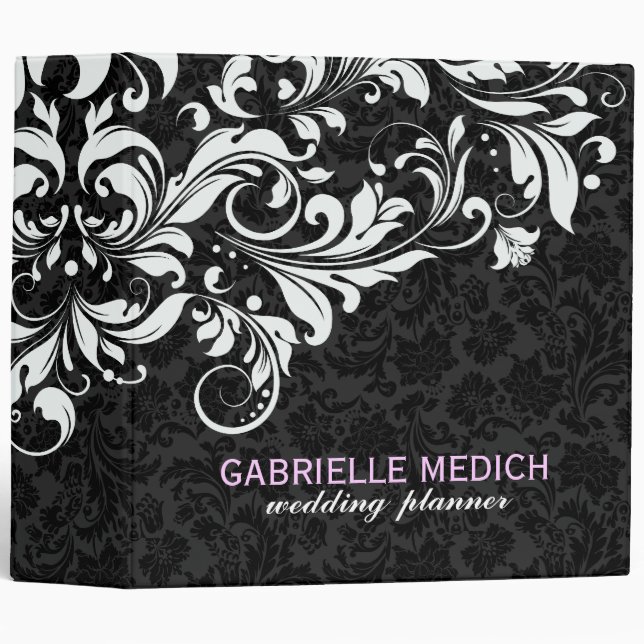 Black & White Vintage  Floral Damasks & Lace Binder (Front/Spine)