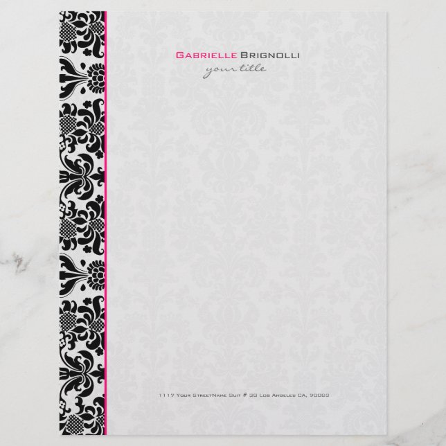 Black & White Vintage Floral Damasks Letterhead (Front)
