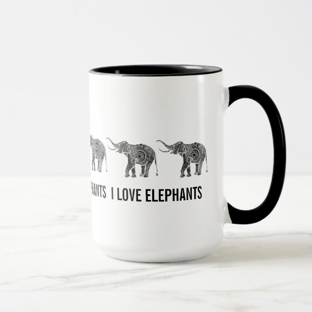 Black & White Vintage Floral Elephant 2 Mug (Right)