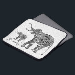 Black & White Vintage Floral Elephant-Monogram Laptop Sleeve<br><div class="desc">Black and white vintage floral elephant family. Custom and optional monogram. Design is available on other products and can be requested on any product we offer at Zazzle.</div>