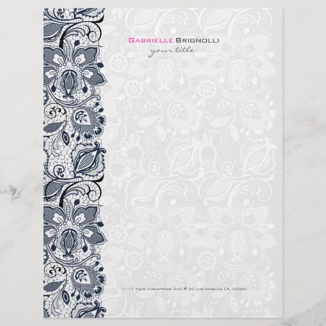 Black & White Vintage Floral Lace Letterhead (Front)