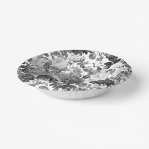 Black  White Vintage Floral Paper Plate