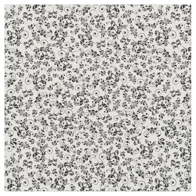 Black & White Vintage Floral Retro Pattern Fabric (Close Up)