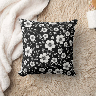 Black White Vintage Floral Seamless Pattern (1) Throw Pillow