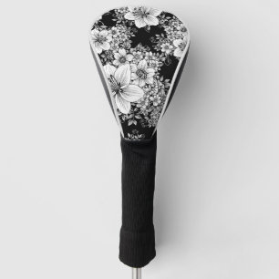 Black White Vintage Floral Seamless Pattern (3) Golf Head Cover