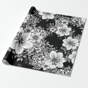 Black White Vintage Floral Seamless Pattern (3) Wrapping Paper