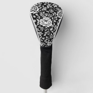 Black White Vintage Floral Seamless Pattern (5) Golf Head Cover