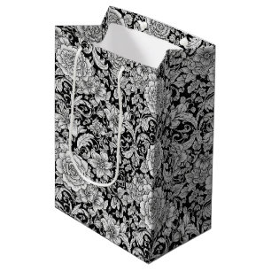 Black White Vintage Floral Seamless Pattern (6) Medium Gift Bag
