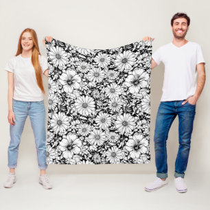Black White Vintage Floral Seamless Pattern (7) Fleece Blanket