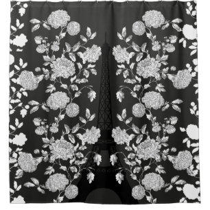 Black White Vintage Floral Toile Eiffel Tower