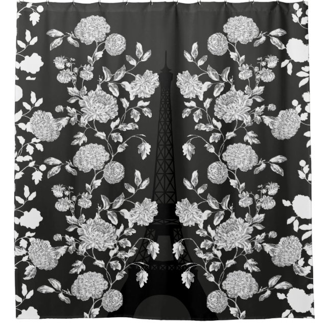 Black White Vintage Floral Toile Eiffel Tower (Front)