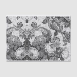 Black White Vintage Floral Toile No.5 Tissue Paper