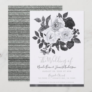 Black & White Vintage Flowers Modern Floral Chic Invitation