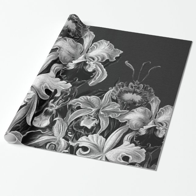 Black&White Vintage Flowers Wrapping Paper (Unrolled)