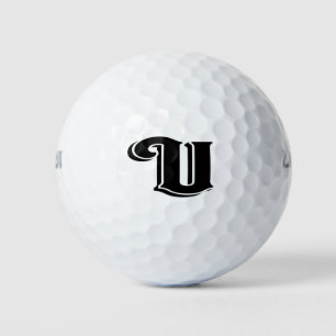 Black White Vintage Letter U Monogrammed Golf Balls