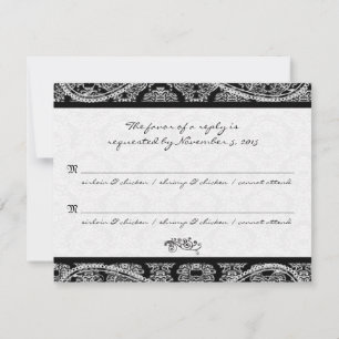 Black & White Vintage Paisley Damask Weddings RSVP Card