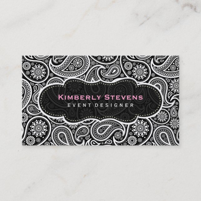 Black & White Vintage Paisley Pattern Business Card (Front)