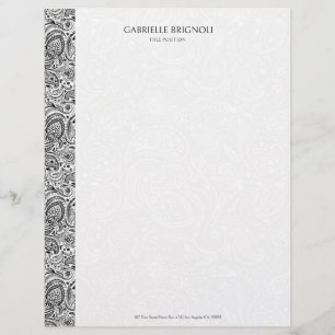 Black & White Vintage Paisley Pattern Letterhead