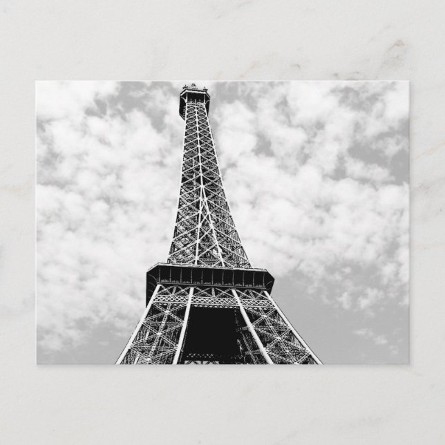 Black & White Vintage Paris Eiffel Tower Postcard (Front)