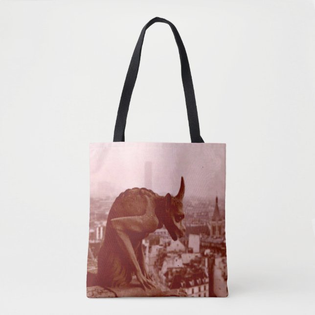  Black & White Vintage Paris Photo Gargoyle Tote Bag (Front)
