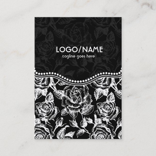Black & White Vintage Roses Pattern-Customized Business Card (Front)