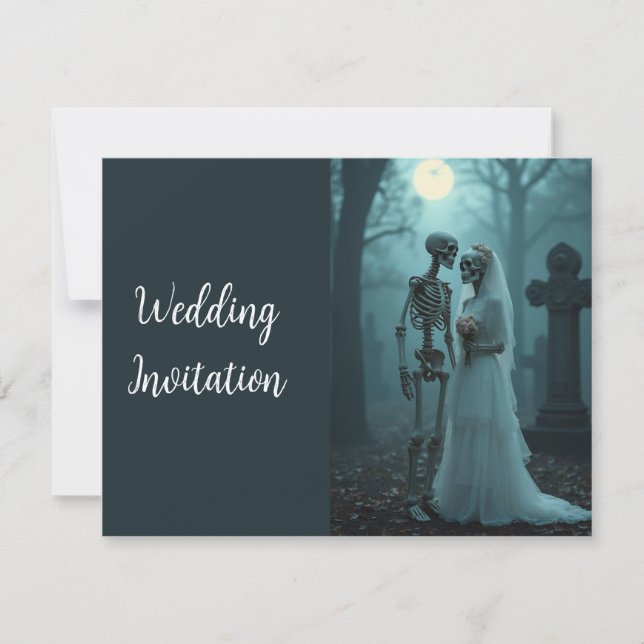 Black White Vintage Skeleton Goth Wedding Invite (Front)