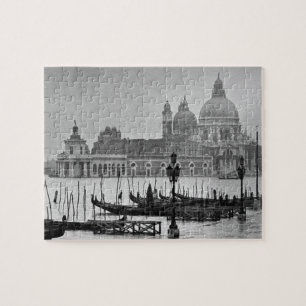 Black White Vintage Venice Canal Travel Jigsaw Puzzle
