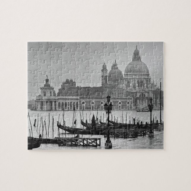 Black White Vintage Venice Canal Travel Jigsaw Puzzle (Horizontal)