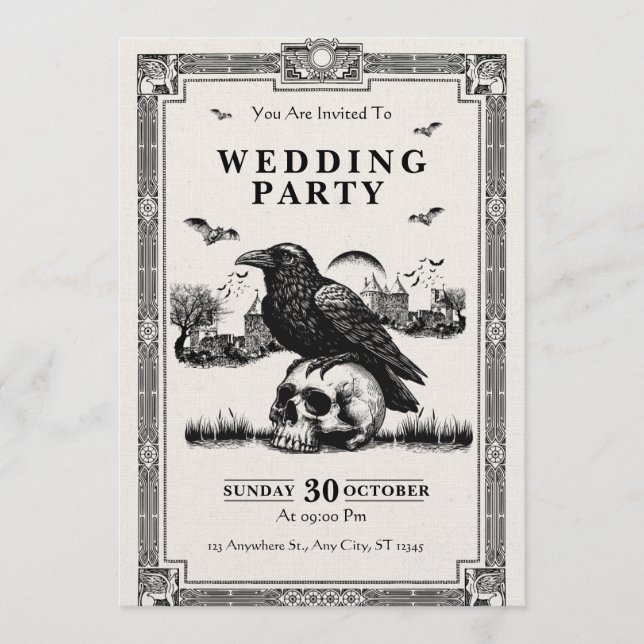 Black & White Vintage Wedding Party Invitation (Front)