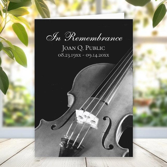 Black White Violin Musician Funeral Service Folded Program (Creator Uploaded)