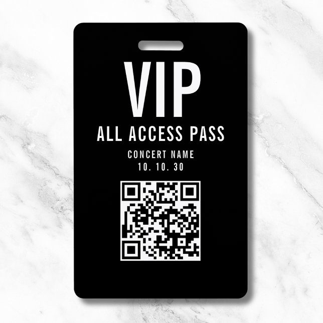 Black White VIP All Access Pass QR Code Concert Badge (Creator Uploaded)