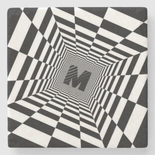 Black & White Visual Illusion, Monogram or Initial Stone Coaster