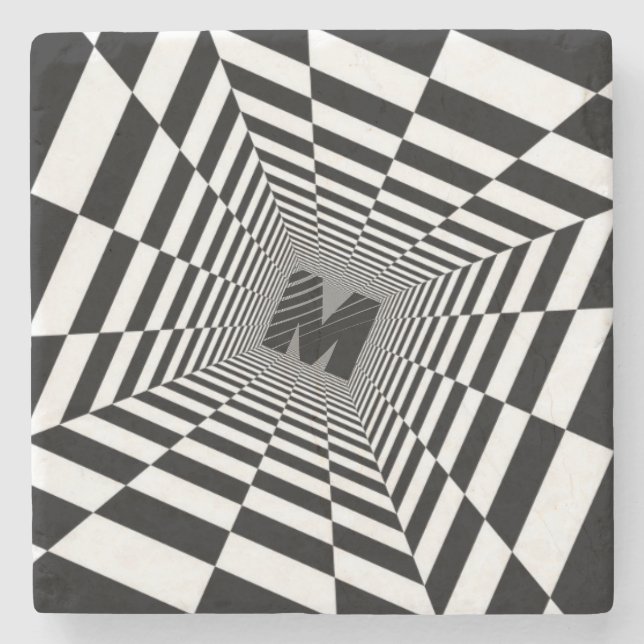 Black & White Visual Illusion, Monogram or Initial Stone Coaster (Front)