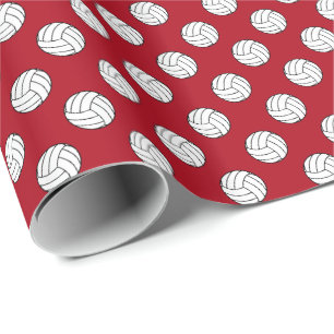 Black/White Volleyball Balls on Dark Red Wrapping Paper
