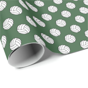 Black/White Volleyball Balls on Hunter Green Wrapping Paper